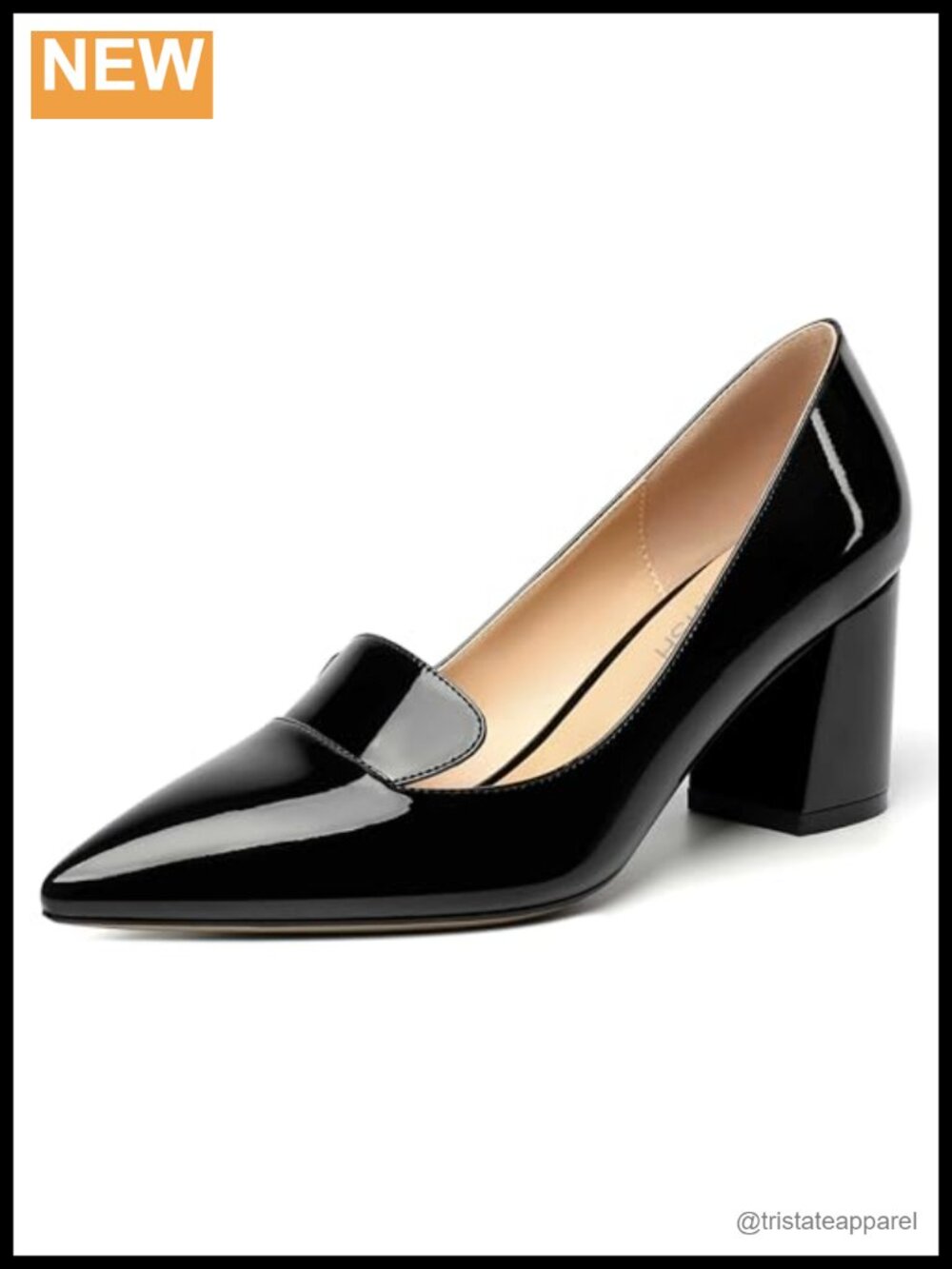 Womens Pointed Toe Patent Chunky High Heel Pumps Slip On Party Dress Shoes 2.5